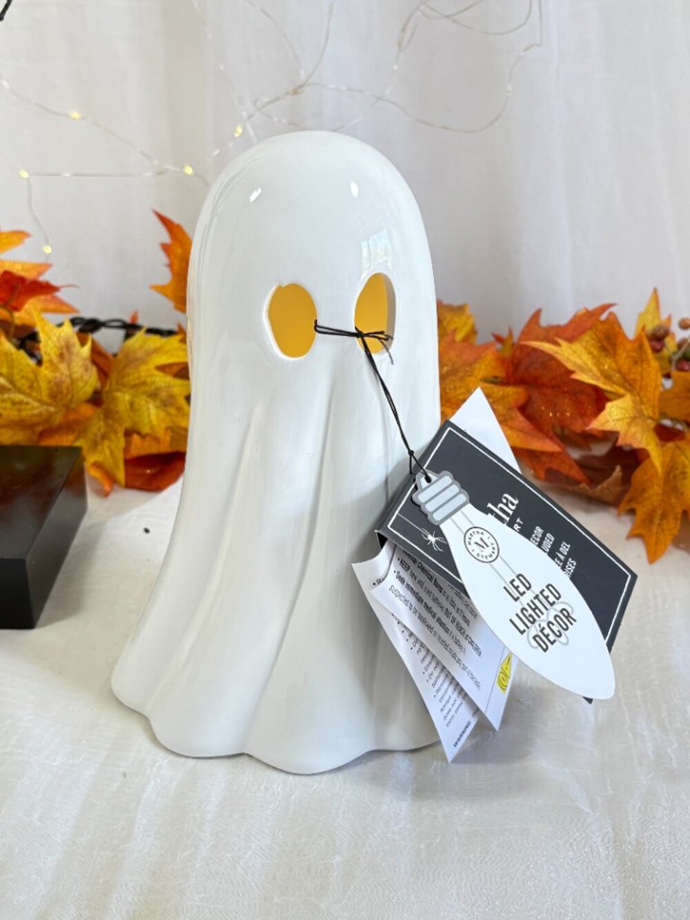 Martha Stewart  Ceramic Led Light Up Spooky Ghost Halloween Decor 9" New